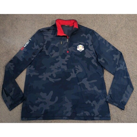 RLX Ralph Lauren Ryder Cup TEAM USA Blue Camo 1/4 Zip Pullover Men's Large - Picture 1 of 7